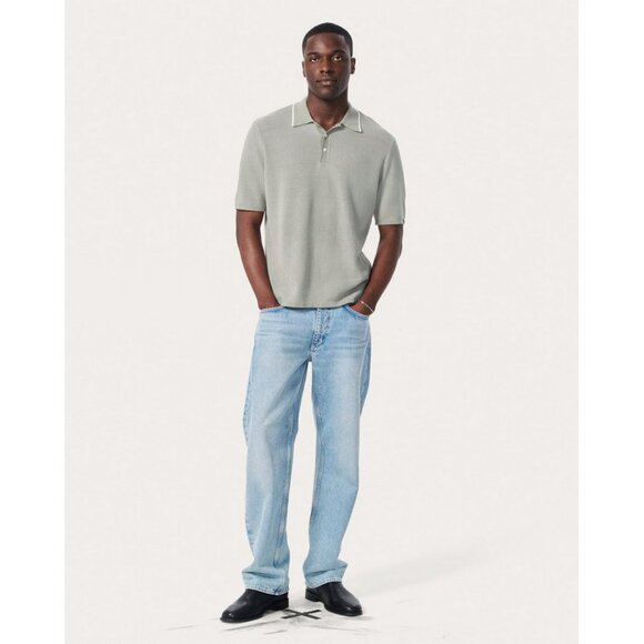 rag & bone Men's L Harvey Knit Polo Shirt in Leaf Grey - Picture 4 of 16